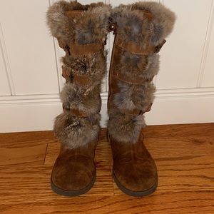 Girls Primigi suede Boots with rabbit fur trim - Euro size 37/ 6-6.5 US